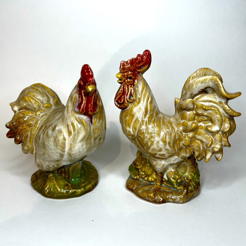 Hen & Rooster Decorative Ceramic Figures 6-6.5” Unbranded